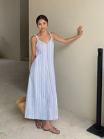 Load image into Gallery viewer, Striped Pocket Maxi Tent Dress in Blue
