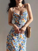 Load image into Gallery viewer, Aster Floral Cami Midi Dress in Blue
