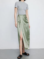 Load image into Gallery viewer, Satin Wrap Slit Maxi Skirt [3 Colours]
