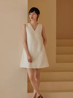 Load image into Gallery viewer, Tweed Pocket Shift Dress in White
