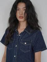 Load image into Gallery viewer, Denim Button Short Shirt in Navy
