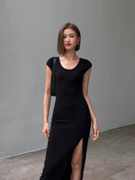 Load image into Gallery viewer, Cutout Back Slit Dress in Black
