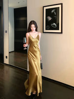 Load image into Gallery viewer, Double Cami Strap Satin Gown in Gold
