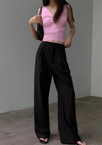 Wide Leg Relaxed Tailored Trousers in Black