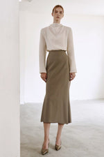 Load image into Gallery viewer, Korean Dio Tailored Midi Skirt in Greige
