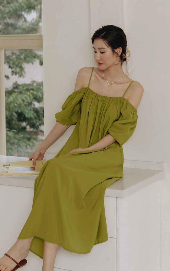 Multi-Way Blouson Cami Dress in Green