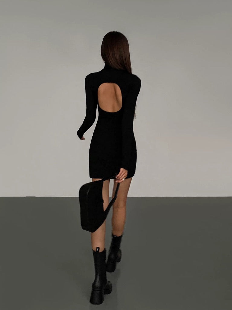 Back Cutout Stretch Mini Dress in Black