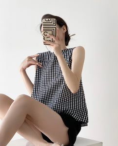 Checked Tent Sleeveless Top in Black