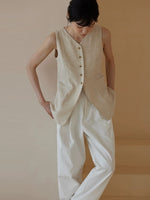 Load image into Gallery viewer, Linen Long Pocket Vest in Beige
