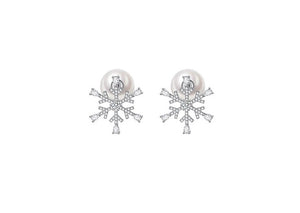 Snowflake Pearl Back Earrings