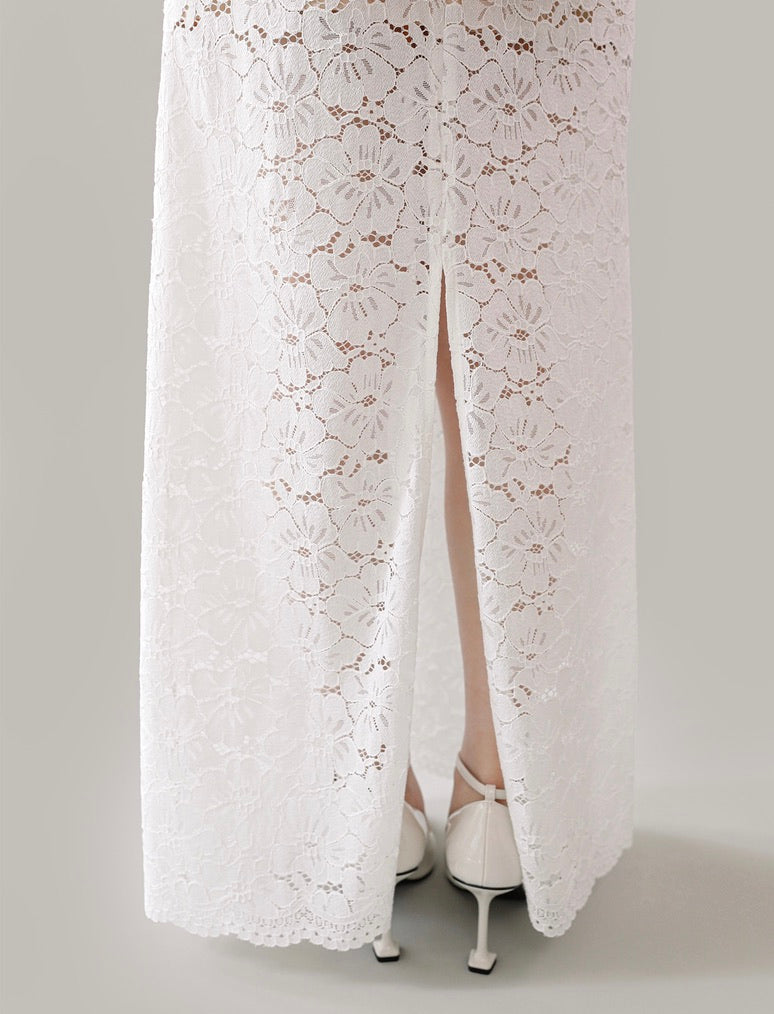 Floral Lace Bustier Maxi Dress in White