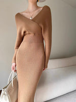 Load image into Gallery viewer, Knitted Midi Dress in Tan
