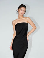 Load image into Gallery viewer, Silk Blend Drop Back Bow Drape Dress in Black
