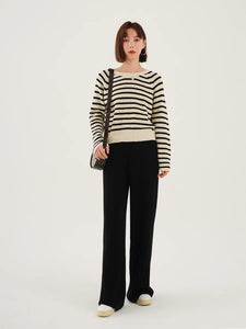 Classic Striped Knit Sweater in White/Black
