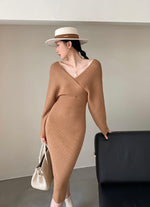 Load image into Gallery viewer, Knitted Midi Dress in Tan
