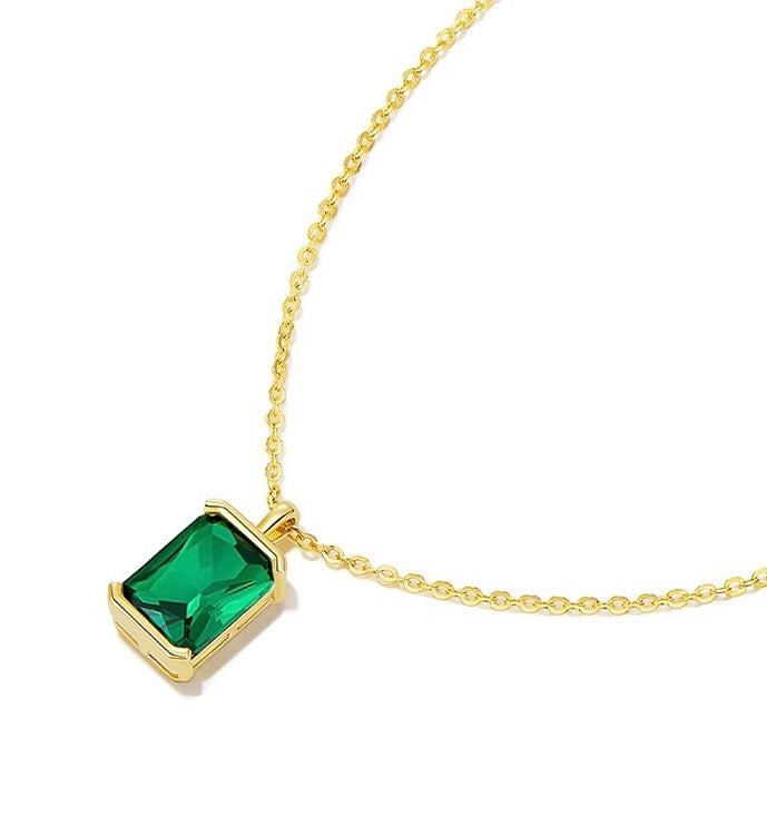 Emerald Square Pendant Chain Necklace