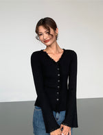 Load image into Gallery viewer, Fray Edge Trumpet Sleeve Cardigan Top [2 Colours]
