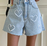 Load image into Gallery viewer, High Rise Heart Denim Shorts
