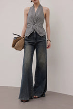 Load image into Gallery viewer, Tencel Blend Checked Twist Sleeveless Top in Black/White
