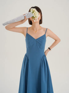 Side Panel Cami Midi Dress in Blue