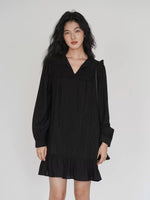 Load image into Gallery viewer, Relaxed Long Sleeve Slip Dress in Black
