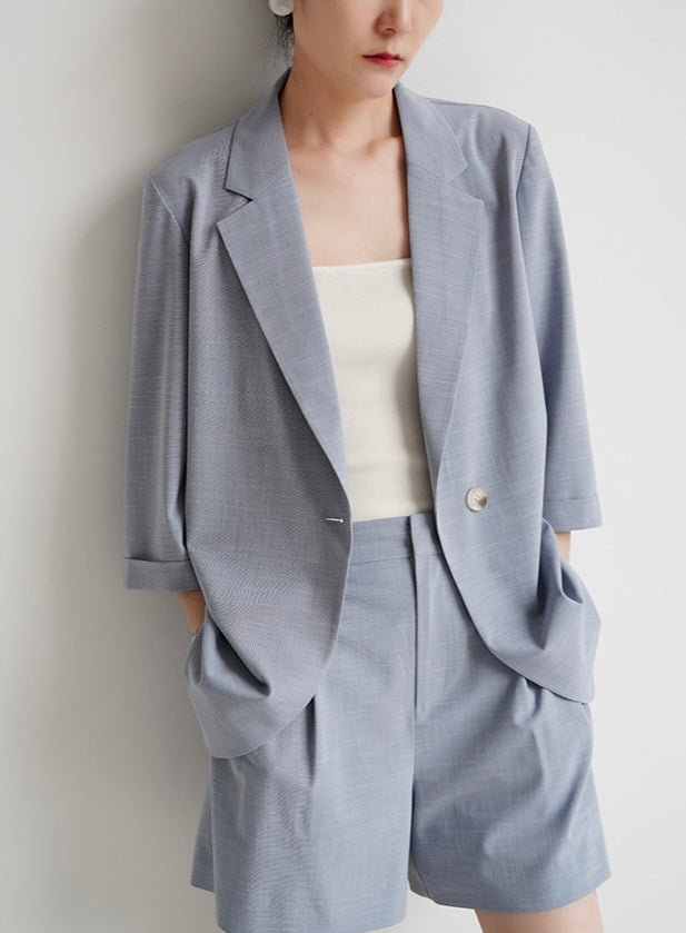 Midi Sleeve Summer Blazer in Blue