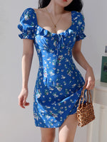 Load image into Gallery viewer, Boria Floral Puff Sleeve Mini Dress in Blue
