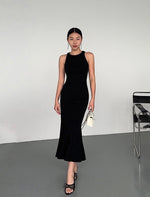 Load image into Gallery viewer, Cutout Back Mermaid Knit Dress in Black
