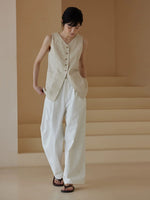 Load image into Gallery viewer, Linen Long Pocket Vest in Beige
