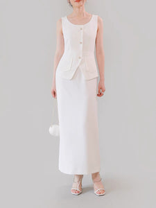 Tailored Maxi Sleeveless Suit Dress in White