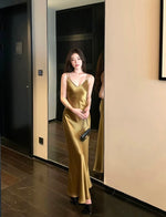 Load image into Gallery viewer, Double Cami Strap Satin Gown in Gold

