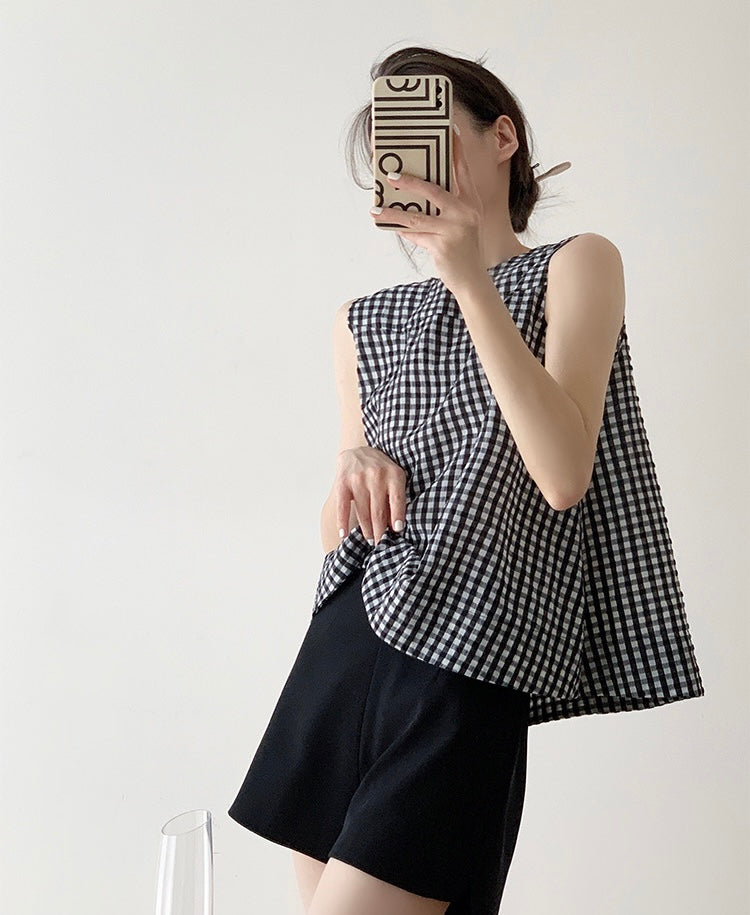 Checked Tent Sleeveless Top in Black