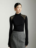 Load image into Gallery viewer, Sheer Panel High Neck Top in Black
