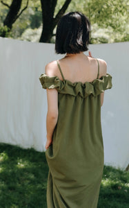 Crepe Ruffle Dress in Green