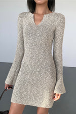 Load image into Gallery viewer, Melange Knitted Mini Dress in Greige
