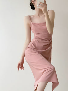 Gathered Cami Slit Dress in Pink