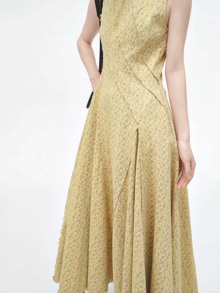 Floral Flare Pocket Maxi Dress in Yellow
