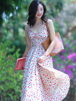 Load image into Gallery viewer, Gathered Sleeveless Floral Dress in White/Pink
