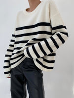 Load image into Gallery viewer, Oversized Ribbed Striped Sweater in White
