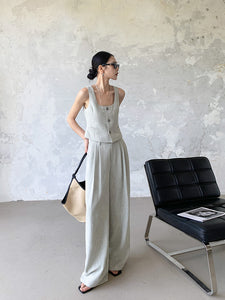 Textured Vest+ Trousers Set in Grey