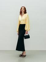 Load image into Gallery viewer, Long Blouson Sleeve Tie Blouse in Yellow

