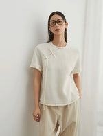 Load image into Gallery viewer, Light Tweed Pankou Fray Top in Cream
