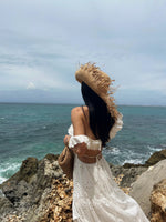 Load image into Gallery viewer, Laser Cut Floral Slit Dress in White
