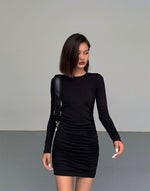 Load image into Gallery viewer, Mini Shirring Bodycon Dress in Black
