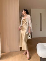Load image into Gallery viewer, Textured Satin Slip Dress in Gold
