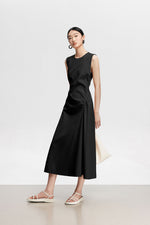Load image into Gallery viewer, Sleeveless Side Shirring Midi Dress in Black

