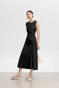 Sleeveless Side Shirring Midi Dress in Black