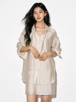 Load image into Gallery viewer, Tencel Blend Sheen Shirt in Oat Beige
