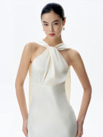 Load image into Gallery viewer, [Customizable] Drop Back Twist Drape Satin Gown in White
