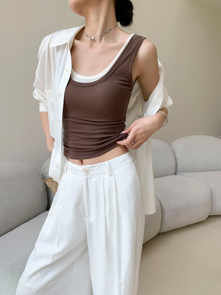 Cotton Linen Shirt + Pants Set in White